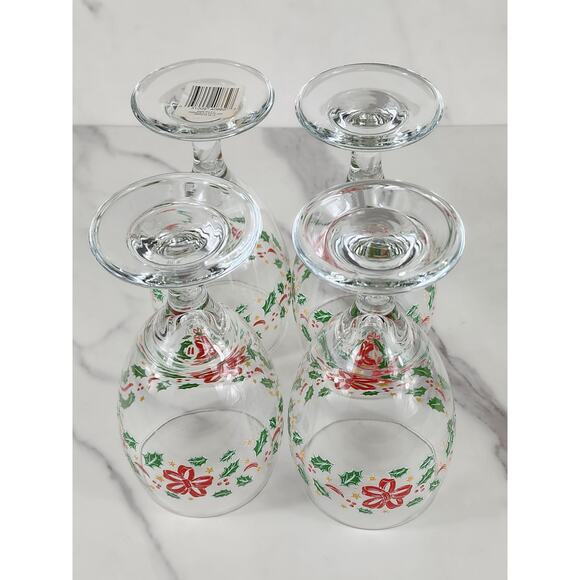 Libbey Christmas Holly and Ribbon Water Goblets 16oz Holiday 80s x4 Made in USA - Picture 9 of 12